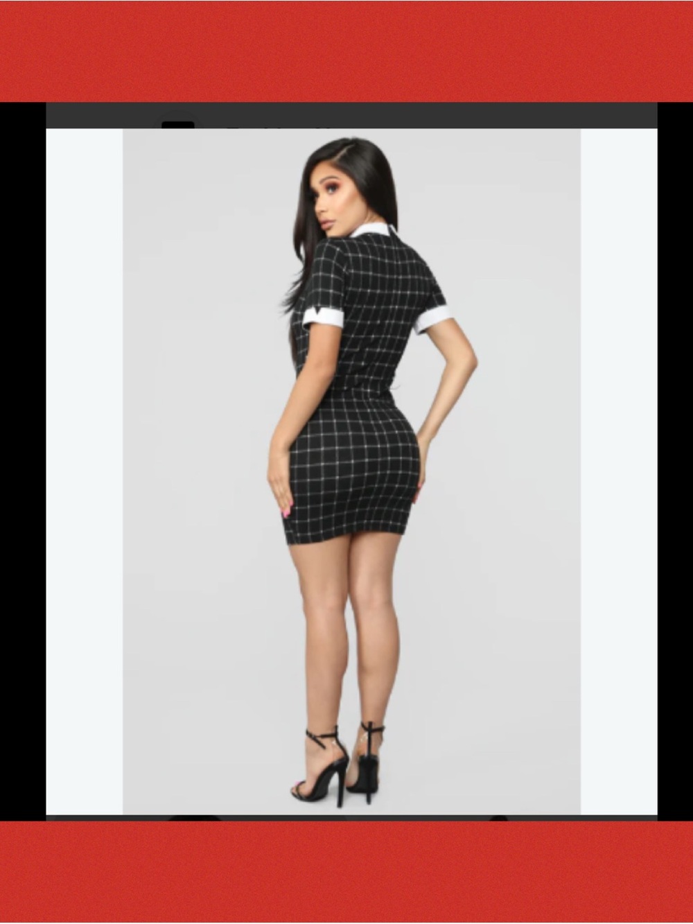 Fashion Nova Black Windowpane Bodycon Dress with White Collar & Cuffs.rack